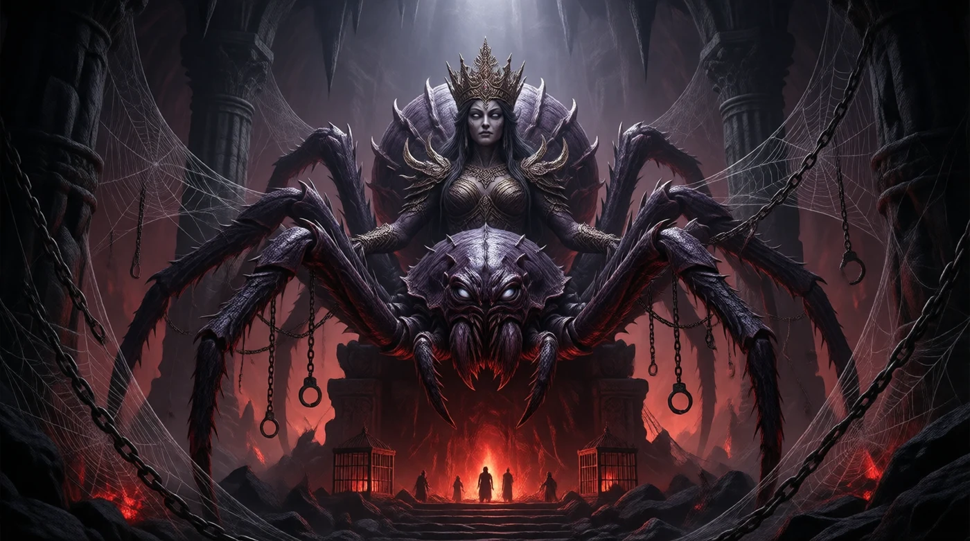 The Spider Queen enthroned in hell